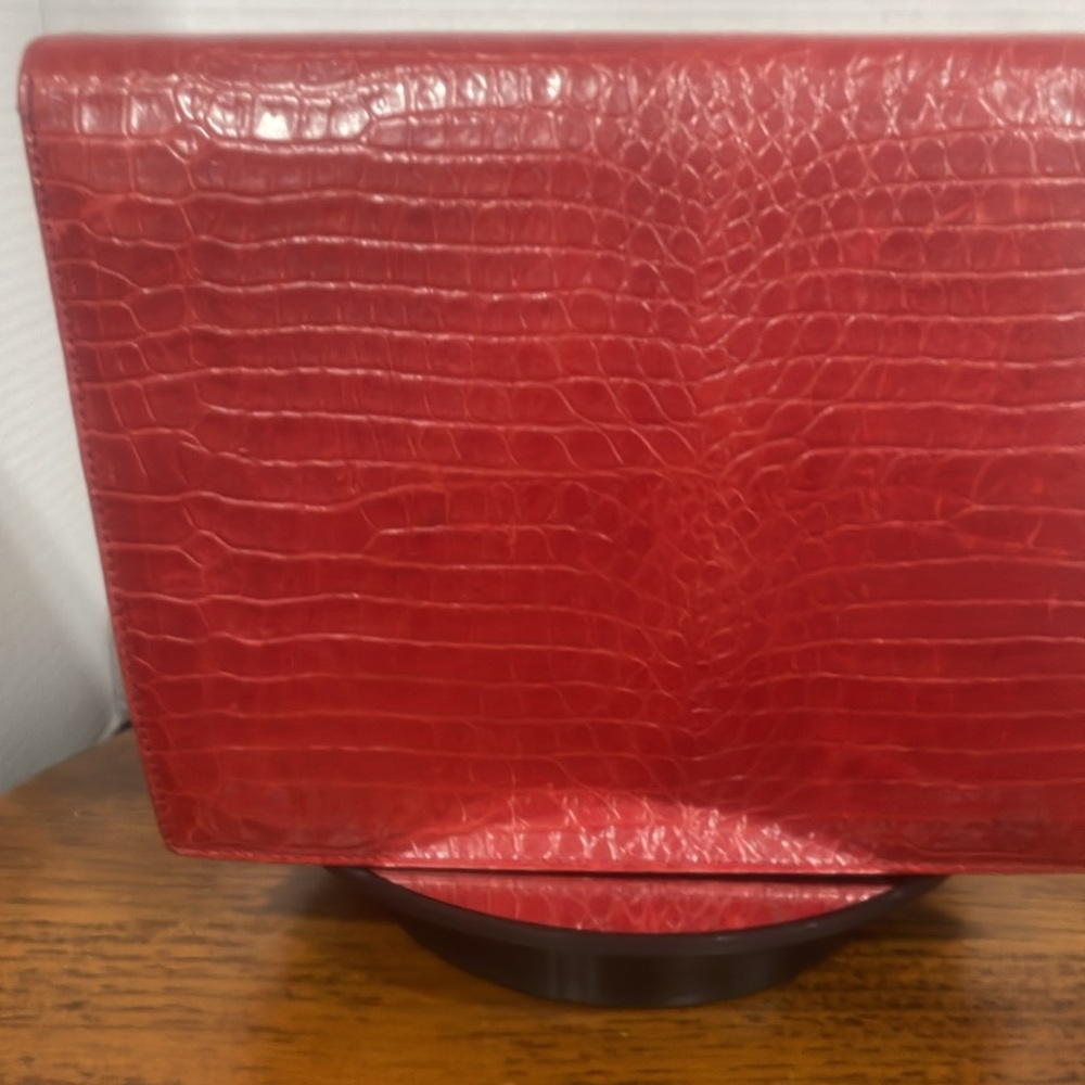 Albert Nipon Vintage Purse Red Faux Alligator Asy… - image 4